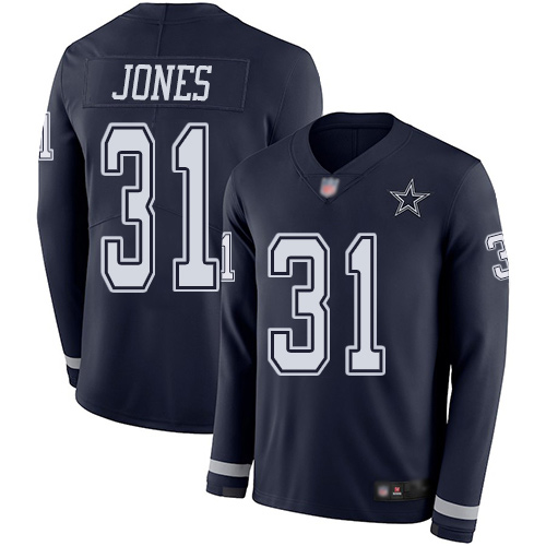 Men Dallas Cowboys Limited Navy Blue Byron Jones #31 Therma Long Sleeve NFL Jersey->dallas cowboys->NFL Jersey